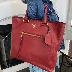 Authentic Prada Vt. Daino Red Leather Large Tote